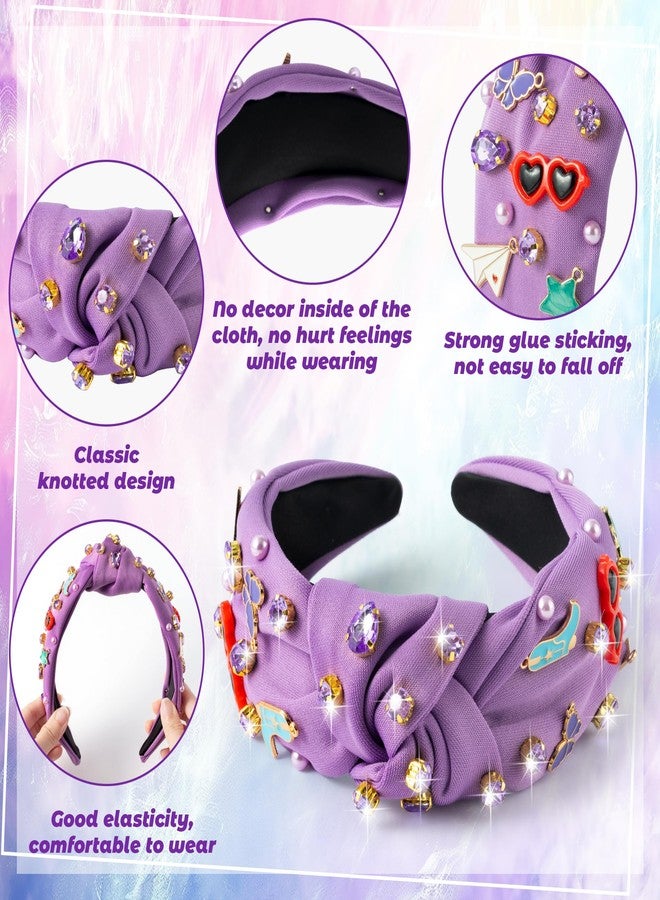 PANTIDE Music Jeweled Knotted Headband - Singer Fans Gift Butterfly Sunglassses Rhinestone Crystal Embellished Headband Fashion Hair Accessories Birthday Back To School Gift for Women Girls (Purple) - Image 3