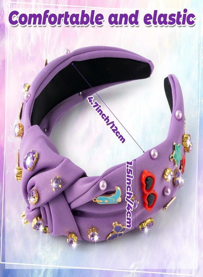 PANTIDE Music Jeweled Knotted Headband - Singer Fans Gift Butterfly Sunglassses Rhinestone Crystal Embellished Headband Fashion Hair Accessories Birthday Back To School Gift for Women Girls (Purple) - Image 2