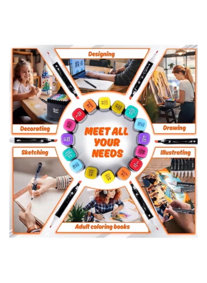 Twisoo Dual Tip Art Markers with Carrying Case – Odorless & Non-Toxic Twin Head Permanent Colouring Marker Pens for Kids, Adults & Beginners for Painting, Sketching, Drawing, Calligraphy (80 Pcs) - Image 3