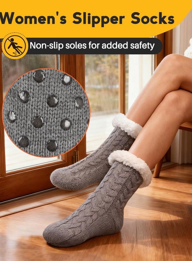 Yafeite Slipper Socks for Women with Grippers Non Slip, Winter Thick Thermal Fuzzy Socks, Warm Cozy Fleece-Lined House Sock, Gray, 6-10 - Image 2