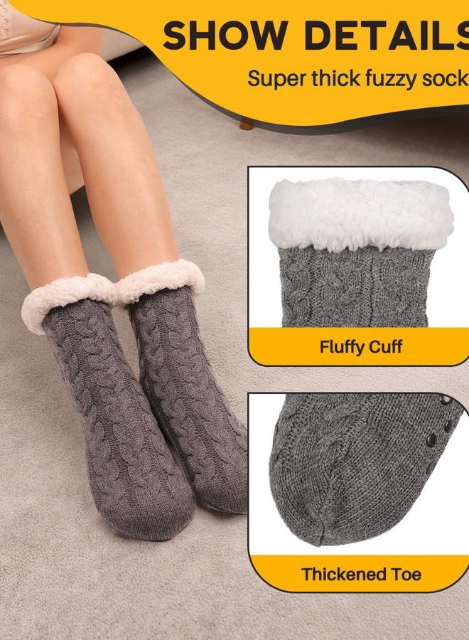 Yafeite Slipper Socks for Women with Grippers Non Slip, Winter Thick Thermal Fuzzy Socks, Warm Cozy Fleece-Lined House Sock, Gray, 6-10 - Image 4