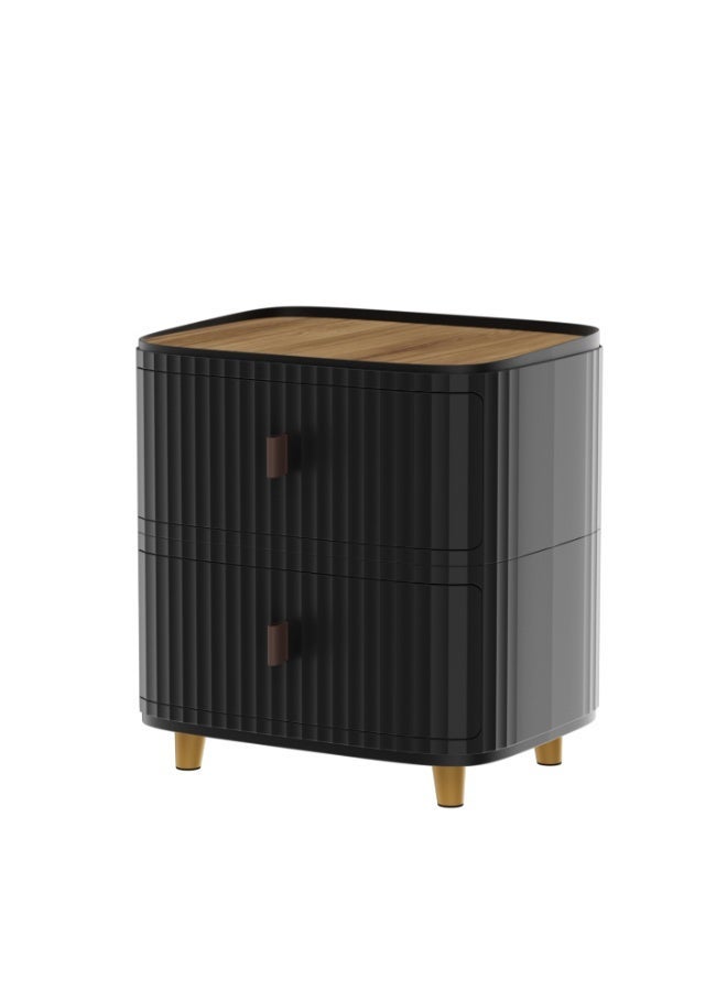 Marcolo Plastic Storage Cabinet 2 Drawer Organizer with Wooden Top, Space Saving Storage Unit for Bedroom, Living Room & Office, 42x32x45 cm, Black - Image 2