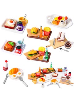 Civaner 38 Pcs Miniature Food Toy Miniature Doll House Accessories Miniature Play Sets Small Doll Food Dollhouse Food Hamburger Fries Soda Milk Juice Fast Food Set For Pretend Play Kitchen  - Image 2