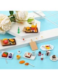 Civaner 38 Pcs Miniature Food Toy Miniature Doll House Accessories Miniature Play Sets Small Doll Food Dollhouse Food Hamburger Fries Soda Milk Juice Fast Food Set For Pretend Play Kitchen  - Image 5