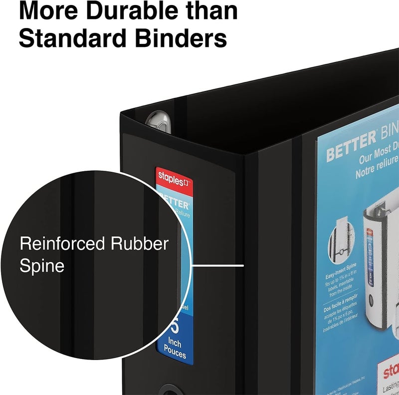 Staples Better Binder, 5" D-Ring, Black – Heavy-Duty 3-Ring Binder with Reinforced Spine, Holds 1050 Sheets for High-Capacity Storage - Image 5