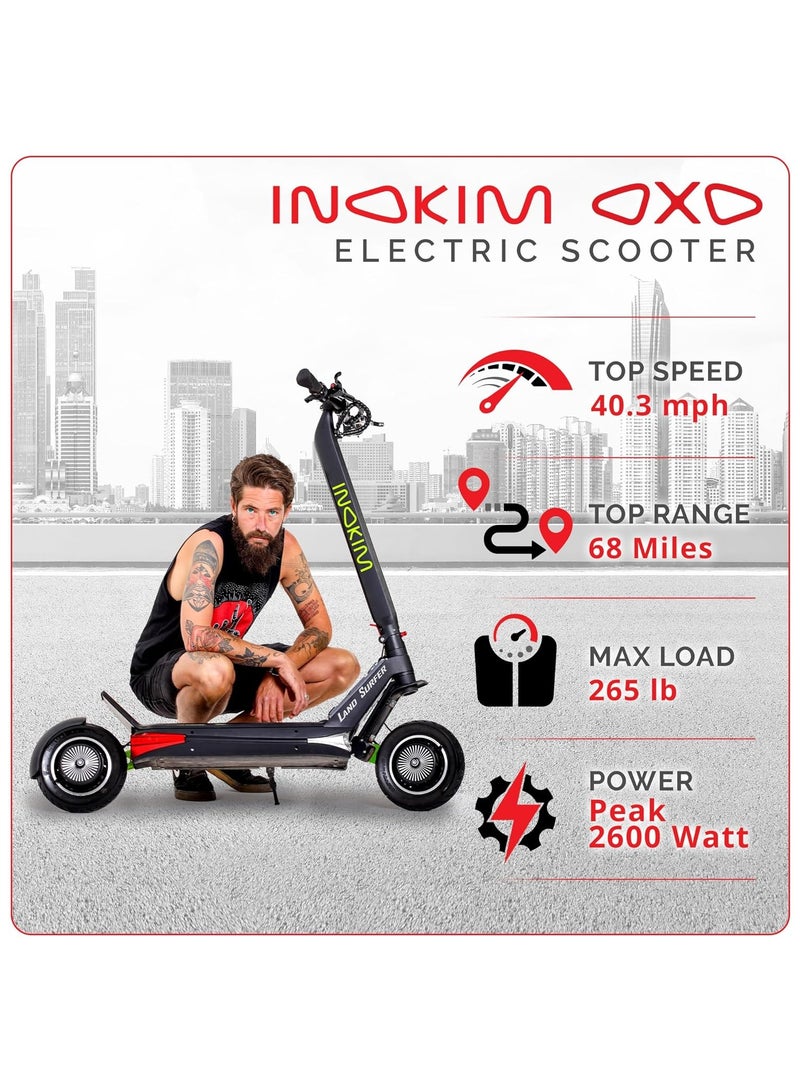إينوكيم سكوتر INOKIM OXO Super الكهربائي للبالغين 40 ميلاً في الساعة، محرك 2x1000 واط (2600 واط كحد أقصى)، نطاق 68 ميل، 10 بوصات 6 إطارات مملوءة بالهواء بنظام الإضاءة - Image 2