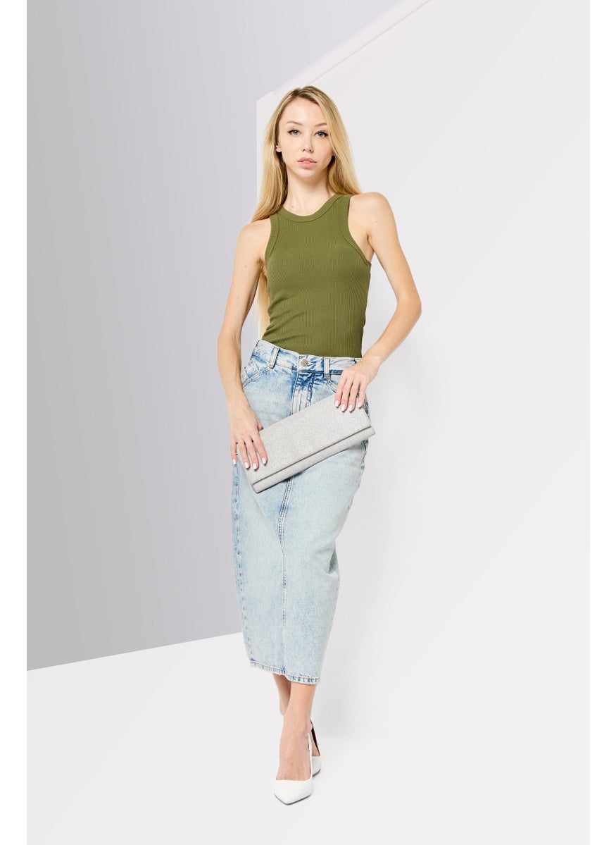 Scotch & Soda Women Round Neck Sleeveless Ribbed Top, Olive  - Image 2