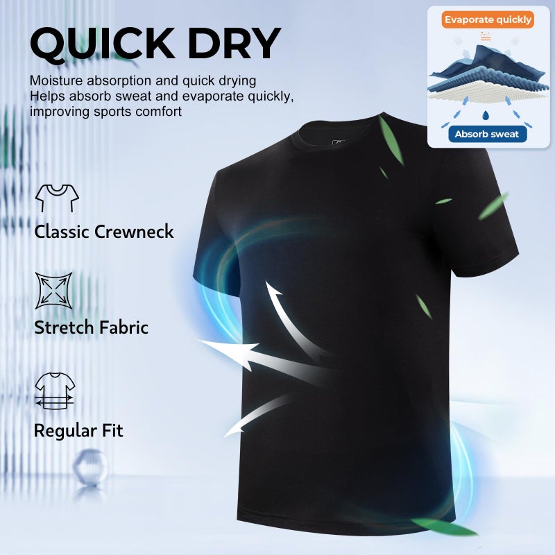 BAMBOO COOL Men's Undershirts for Men Pack,Moisture-Wicking Tees,Stretch Crew Neck Soft T-Shirts(Black, 3 Pack) - Image 3