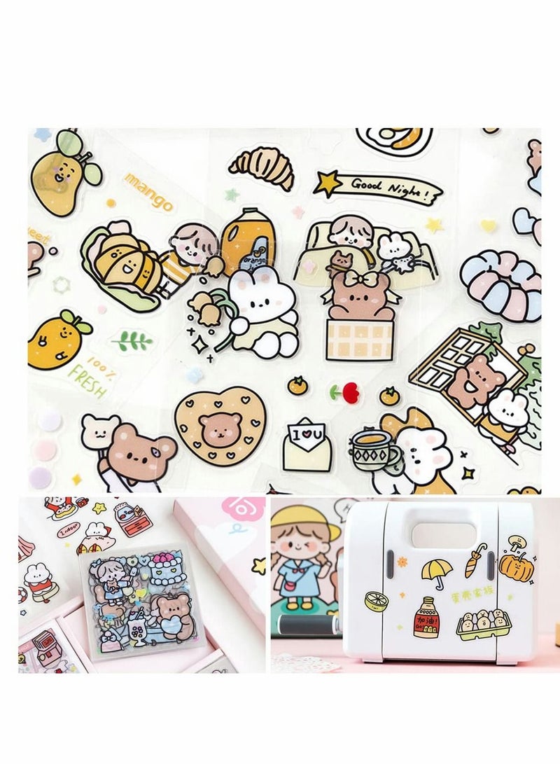 NIBEMINENT Stickers Set, 100 Sheets 600+ Small Pieces Cute PET Transparent Cartoon Character Animal Flower Decorative Scrapbook Sticker Decal for Diary, DIY Arts Crafts, Album, Planners, Calendars and Notebook - Image 5