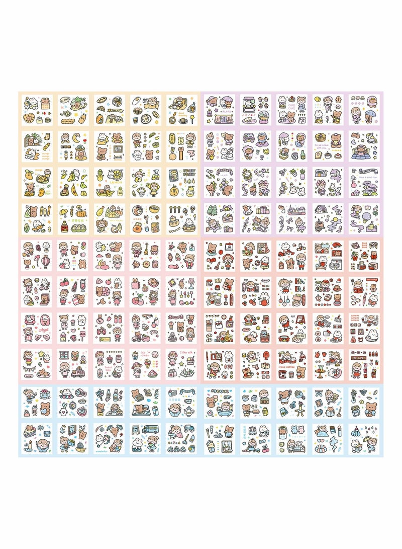 NIBEMINENT Stickers Set, 100 Sheets 600+ Small Pieces Cute PET Transparent Cartoon Character Animal Flower Decorative Scrapbook Sticker Decal for Diary, DIY Arts Crafts, Album, Planners, Calendars and Notebook - Image 2