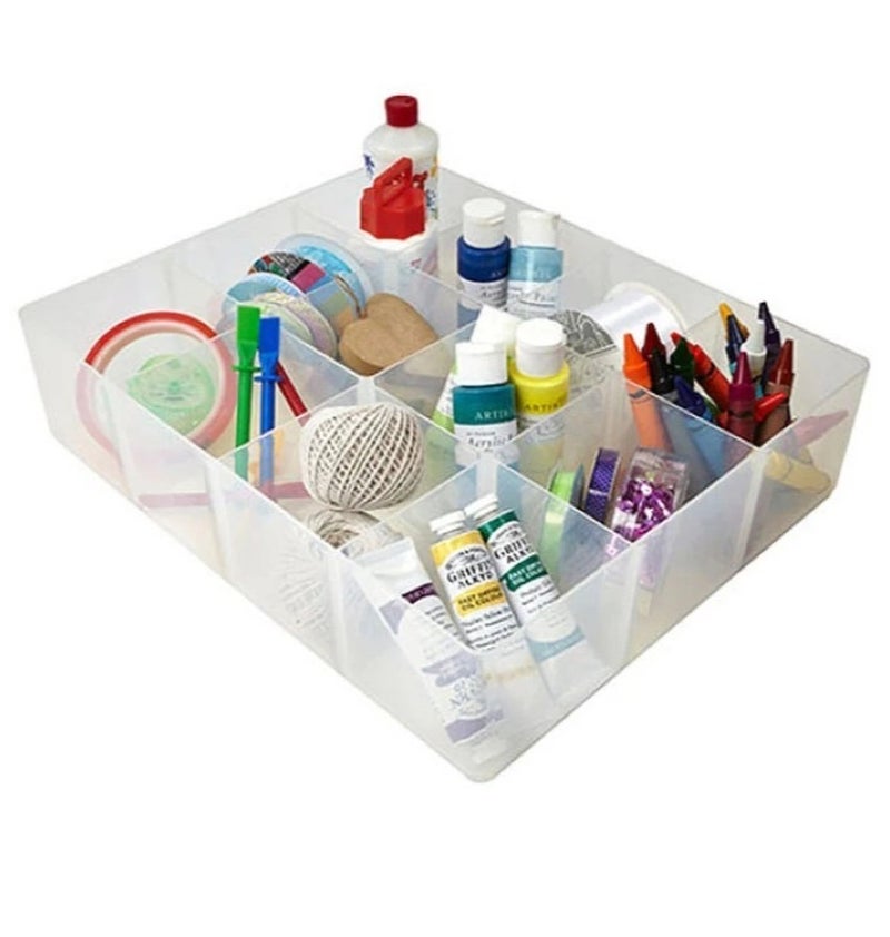 ريلي يوزفول صينية تنظيم كبيرة 12 خانة من ريلي يوزفول بوكس منظم متعدد الأقسام مصنوع من البلاستيك المتين لتنظيم الأدوات والقرطاسية والحرف اليدوية مناسب للاستخدام داخل صناديق التخزين - Image 1