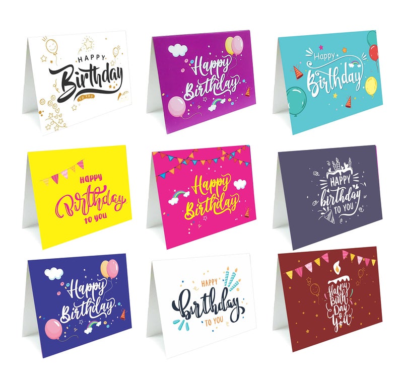 SVM CRAFT® Mini Blank Happy Birthday Cards with Envelopes All Occasion - 18 Different 3.9 x 2.9 Inch Blank Greeting Cards White Envelopes. 18 Unique Designs Note Cards with Envelopes Set - Image 3