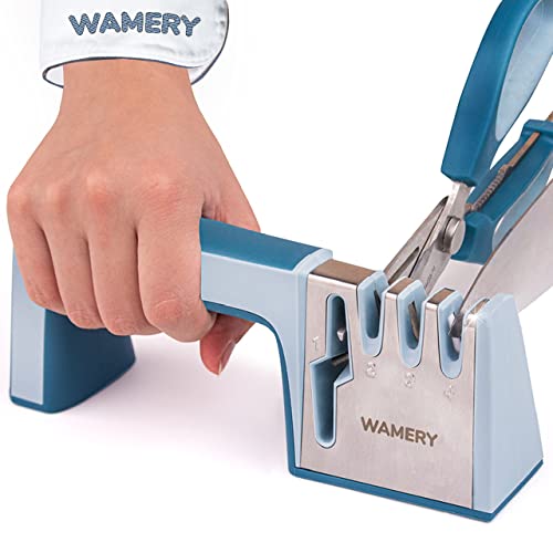 Wamery Wamery Knife and Scissors Sharpener 4Stage Repairs Restores  Polishes Blades of Any Hardness Ergonomic Handle  AntiSlip Safe Pads Kitchen Knife Sharpener Sharpening Tool for Knives  Shears 