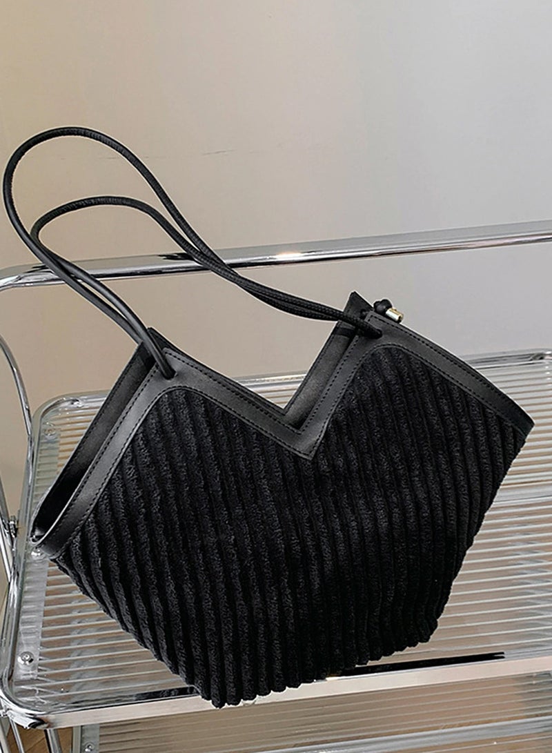 Chia Fashion Striped Pattern Tote Bag, Niche Design V-Shaped Shoulder Bag, Women's Handbag For Commuter, School - Image 2