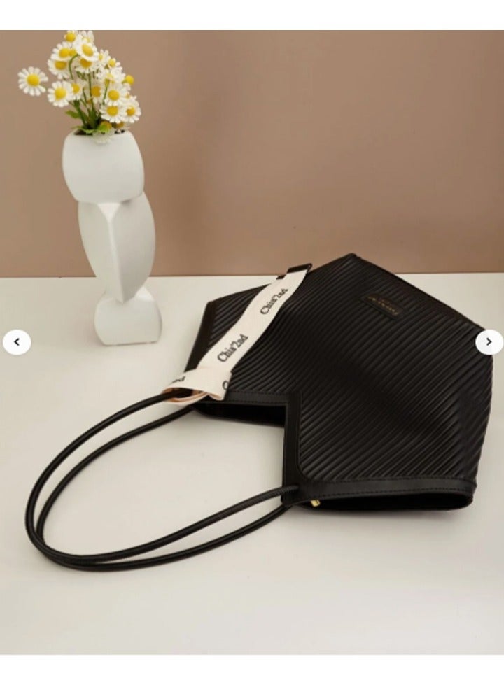 Chia Fashion Striped Pattern Tote Bag, Niche Design V-Shaped Shoulder Bag, Women's Handbag For Commuter, School - Image 3