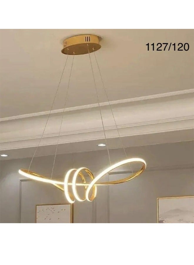 Modern Gold LED Chandelier with Artistic Flowing Design – Triple Light Modes & Adjustable 100cm Wire, Made from Premium Aluminum 