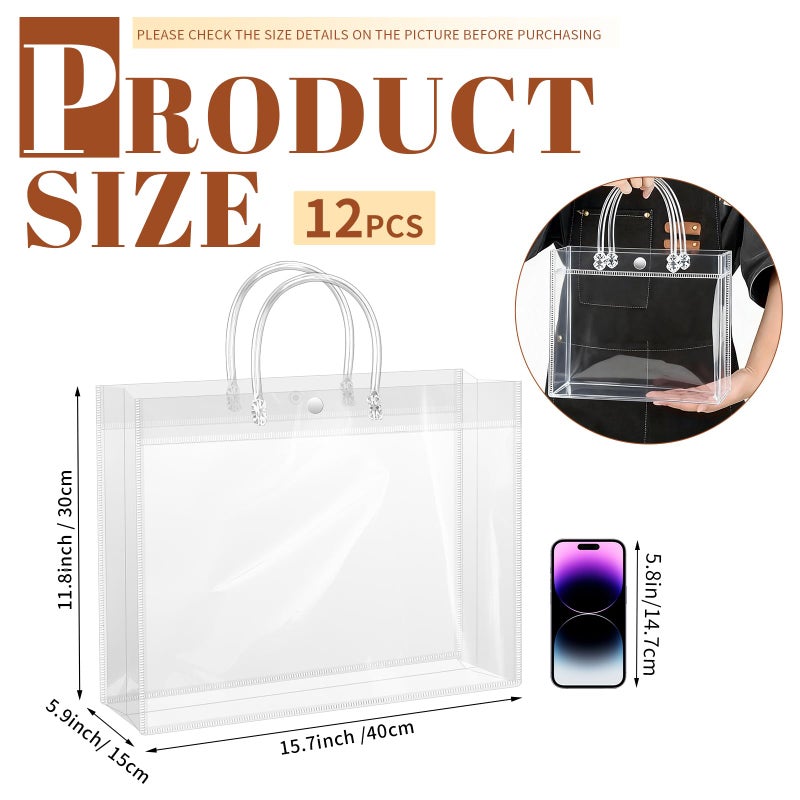 BadenBach 12 PCS Clear Gift Bags with Handles, 16" x 6" x 12" Extra Large Transparent Gift Wrap Bags, Reusable PVC Tote Bag Bulk for Party Favors, Shopping, Boutique, Wedding Birthday Mother's Day - Image 2