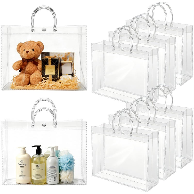 BadenBach 12 PCS Clear Gift Bags with Handles, 16" x 6" x 12" Extra Large Transparent Gift Wrap Bags, Reusable PVC Tote Bag Bulk for Party Favors, Shopping, Boutique, Wedding Birthday Mother's Day - Image 1