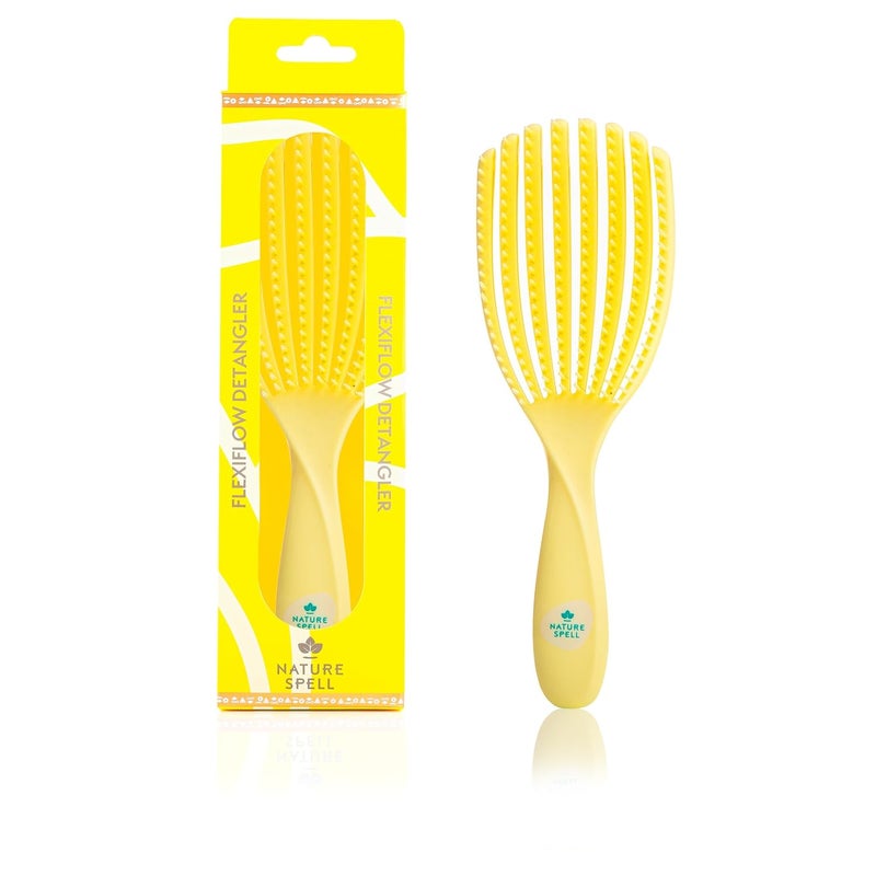 Nature Spell FlexiFlow Detangling Hair Brush  Detangles All Hair Types  For Wet  Dry Hair  Flexible Strands for Pain Free Brushing  Cleaning  Eliminates Knots  Reduces Breakage  Yellow