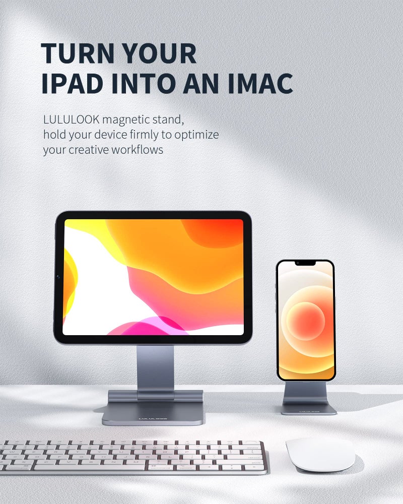 LULULOOK Foldable Magnetic Stand for iPad Mini 7 A17 Pro/Mini 6 8.3 inch (2024/2021), Adjustable Desk Tablet Holder, Aluminum Rotatable Floating Stand for Apple iPad Mini 7/6 Drawing, Viewing- Gray - Image 4