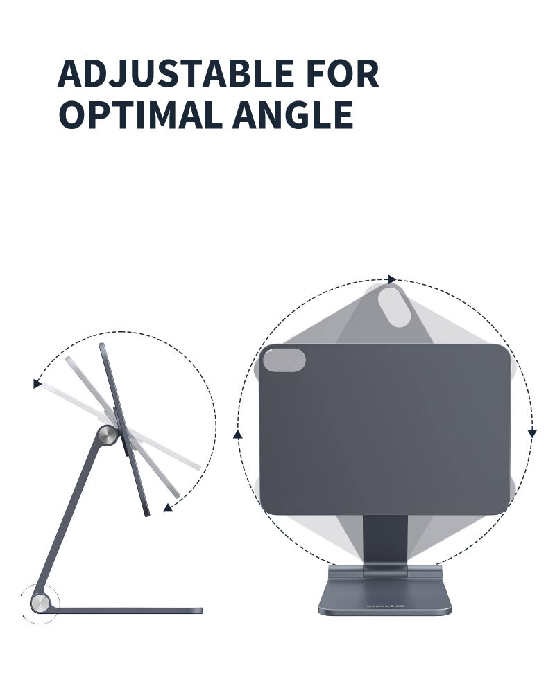 LULULOOK Foldable Magnetic Stand for iPad Mini 7 A17 Pro/Mini 6 8.3 inch (2024/2021), Adjustable Desk Tablet Holder, Aluminum Rotatable Floating Stand for Apple iPad Mini 7/6 Drawing, Viewing- Gray - Image 2