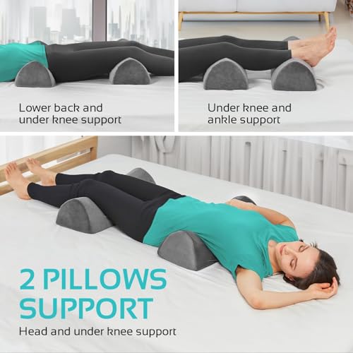 CUSHIO Semi Roll Bolster Pillow | Memory Foam Half Moon Bolster Support Cushion for Neck, Back, Knees & Legs | Ergonomic Orthopedic Pillow with Soft Velvet Cover (Light Grey) Pack of 2 - Image 4