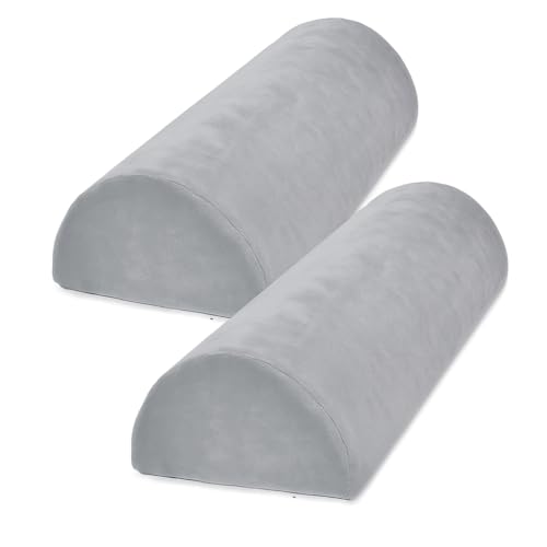 CUSHIO Semi Roll Bolster Pillow | Memory Foam Half Moon Bolster Support Cushion for Neck, Back, Knees & Legs | Ergonomic Orthopedic Pillow with Soft Velvet Cover (Light Grey) Pack of 2 - Image 1