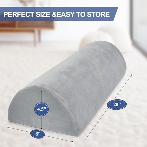 CUSHIO Semi Roll Bolster Pillow | Memory Foam Half Moon Bolster Support Cushion for Neck, Back, Knees & Legs | Ergonomic Orthopedic Pillow with Soft Velvet Cover (Light Grey) Pack of 2 - Image 3