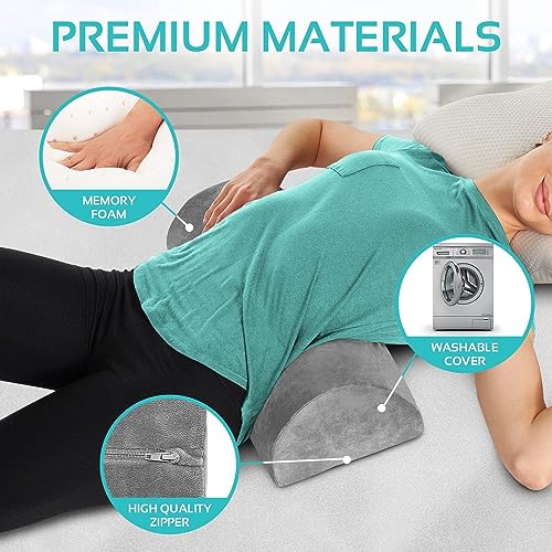 CUSHIO Semi Roll Bolster Pillow | Memory Foam Half Moon Bolster Support Cushion for Neck, Back, Knees & Legs | Ergonomic Orthopedic Pillow with Soft Velvet Cover (Light Grey) Pack of 2 - Image 5