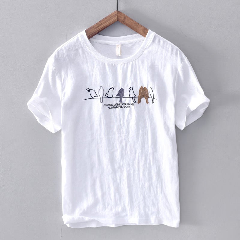3378-3387 cute cartoon printed short T-shirt men's cotton and linen casual stitching short sleeve T-shirt men's a generation of hair - Image 1