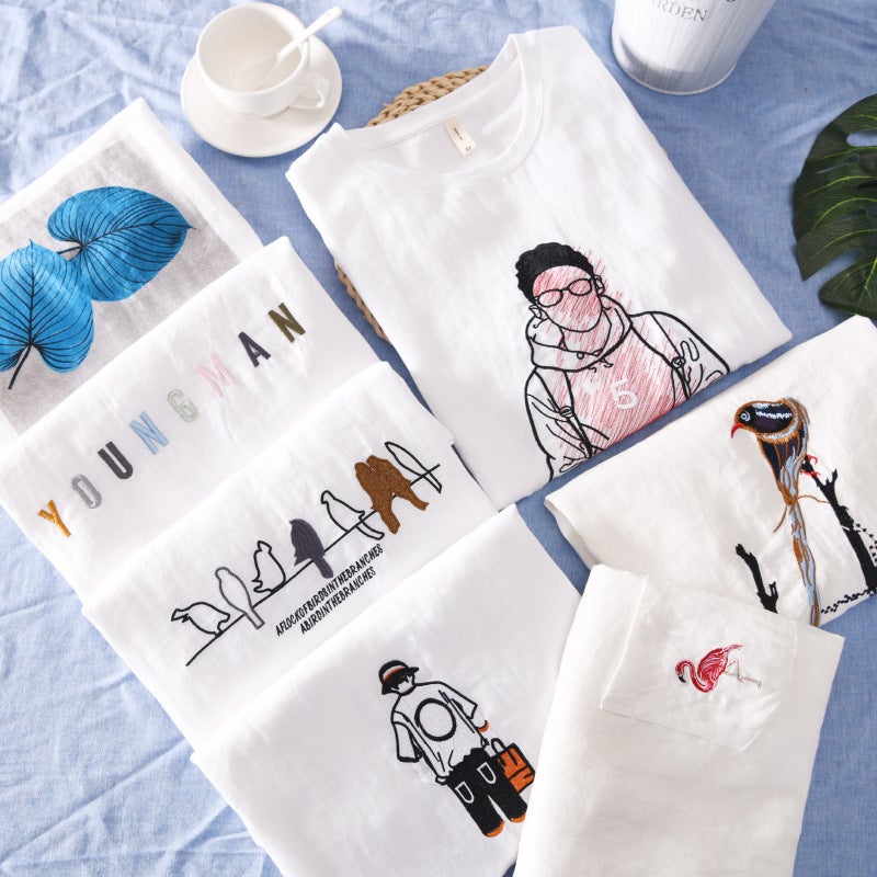 3378-3387 cute cartoon printed short T-shirt men's cotton and linen casual stitching short sleeve T-shirt men's a generation of hair - Image 2