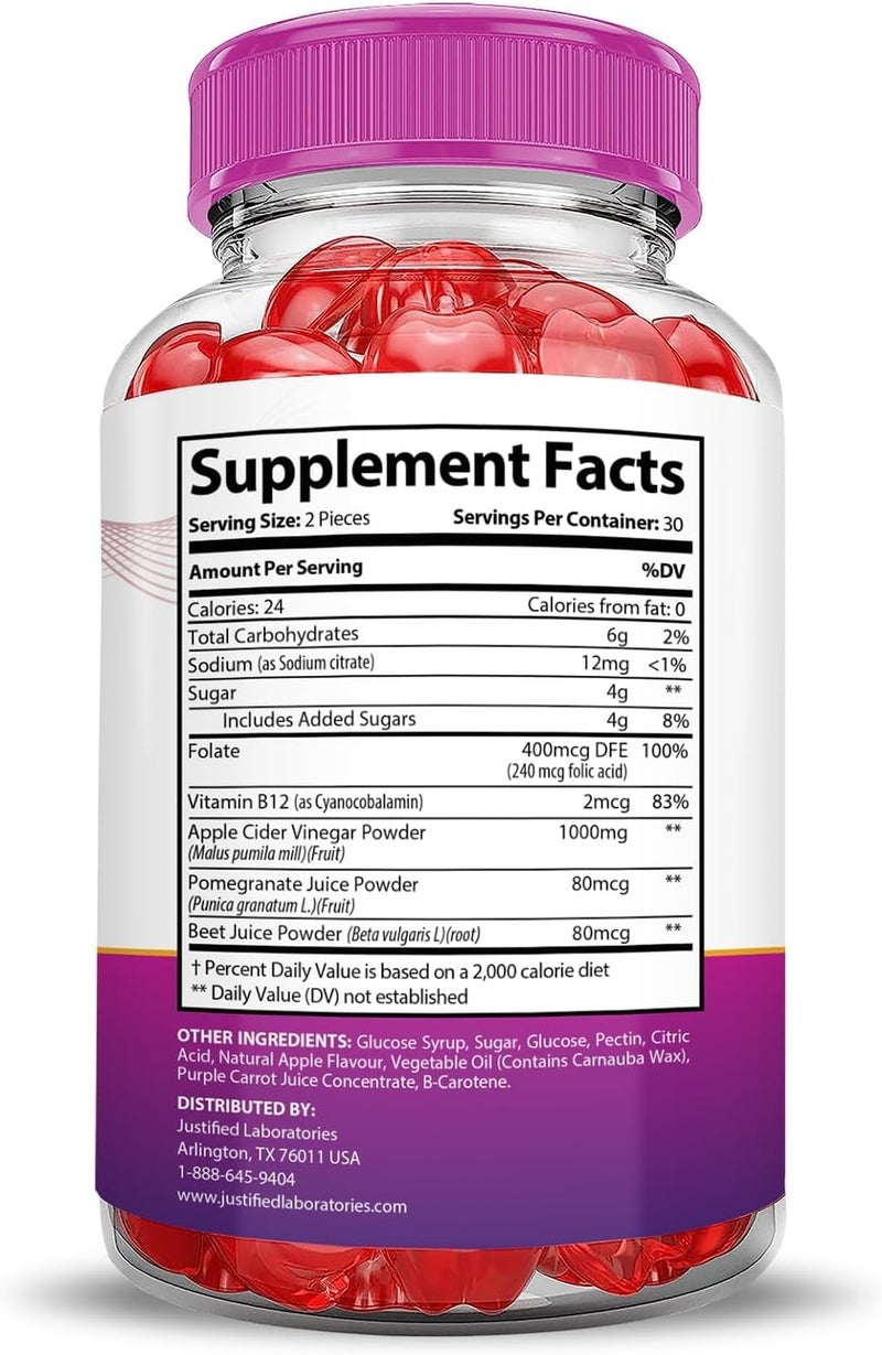 Justified Laboratories 2 Pack Ripped Results Keto ACV Gummies Advanced Formula 1000MG Ripped Results Formulated with Pomegranate Beet Juice Powder B12 Vegan Non GMO 120 Gummys - Image 2