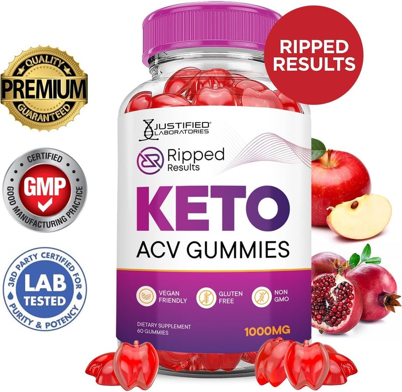 Justified Laboratories 2 Pack Ripped Results Keto ACV Gummies Advanced Formula 1000MG Ripped Results Formulated with Pomegranate Beet Juice Powder B12 Vegan Non GMO 120 Gummys - Image 3