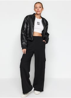 trendyol Black Thick Wide Leg Cargo Pocket Knitted Sweatpants  - Image 1