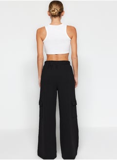 trendyol Black Thick Wide Leg Cargo Pocket Knitted Sweatpants  - Image 5