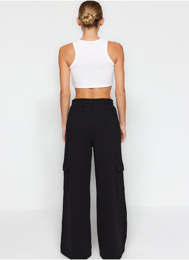 trendyol Black Thick Wide Leg Cargo Pocket Knitted Sweatpants  - Image 5
