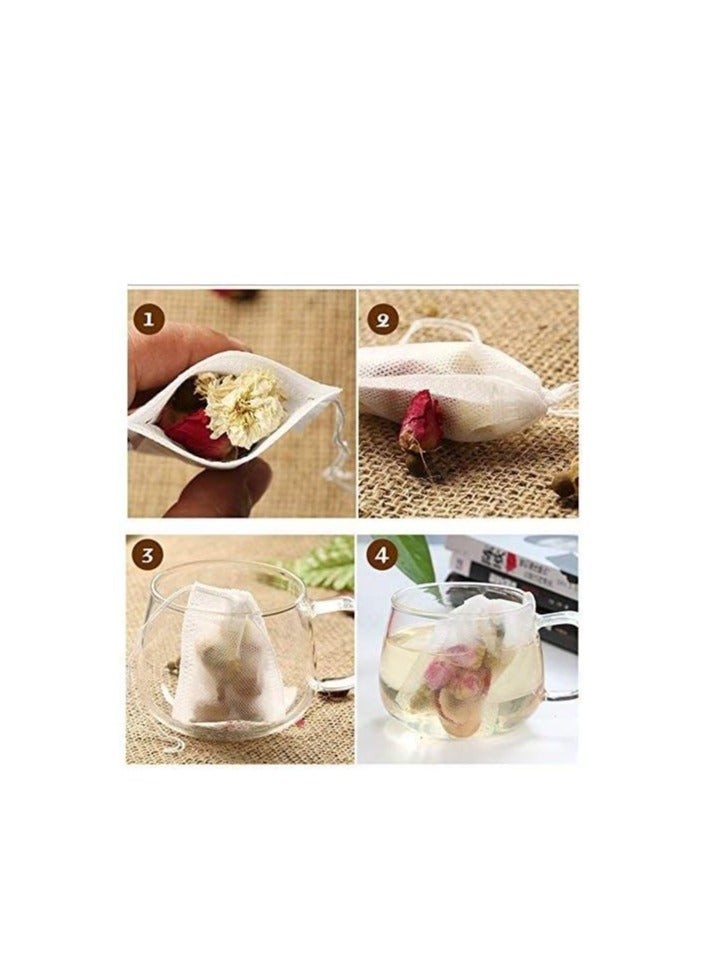 Tea filter bags 100 pack disposable empty tea bags, loose leaf tea infuser drawstring seal tea bags multipurpose non-woven fabric sachet bags for coffee spice herbs - Image 2