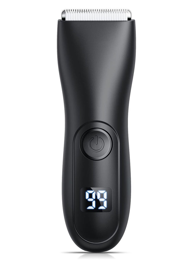 Groin Hair Trimmer for Men Waterproof Wet/Dry Clippers Body with Replaceable Ceramic Blade Heads LCD Display Rechargeable Built-in Battery Male Hygiene Razor - Image 1