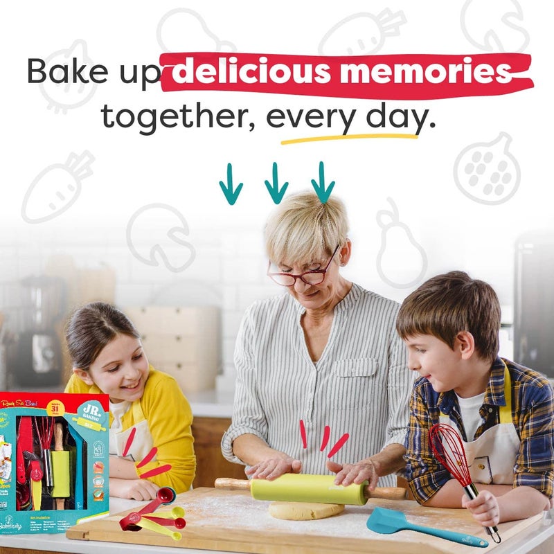Baketivity Baketivity 31 PCS الأطفال الطبخ والخبز مجموعة مع سكين الأطفال وأدوات الطهي الحقيقية - أدوات كيد آمنة للطبخ وأدوات الطهي - مجموعة الخبز هدية للفتيات والفتيان بما في ذلك سكين النايلون للأطفال  - Image 4