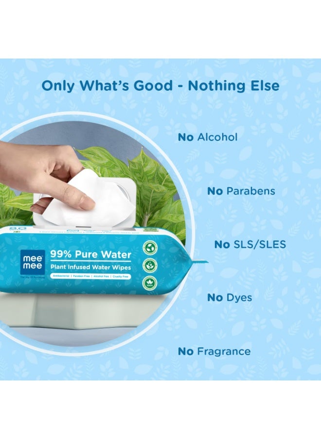 Mee Mee Pure Water Baby Wet Wipes with Lid | Unscented, Plant Derived & Super Thick Baby Wipes | Gentle for Sensitive Skin | 80 Wipes × 2 Packs (160 Wipes Total)
