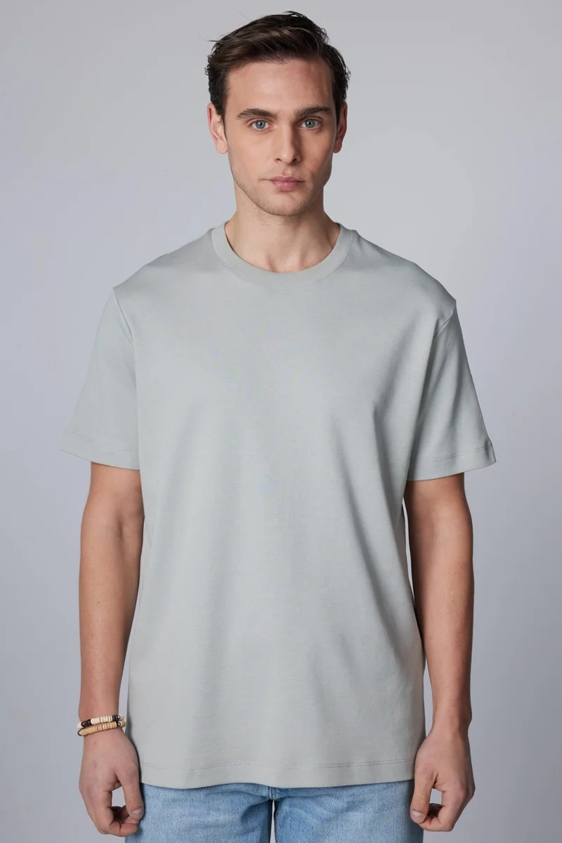 Tudors Relax Fit Comfortable Cut 100% Cotton Soft Textured Basic Crew Neck Gray T-Shirt