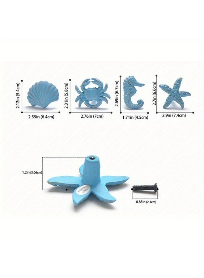 White Ocean Starfish Cabinet Knobs 4Pcs Nautical Sea Horse Drawer Pulls - Image 3