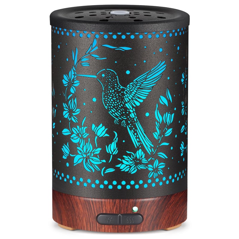 Metal Essential Oils Diffuser 150ML Aromatherapy Diffuser Cool Mist Humidifier with 7 Colors Lights Waterless Auto Off Air Diffusers as Gifts for Moms Women Girls EHummingbird