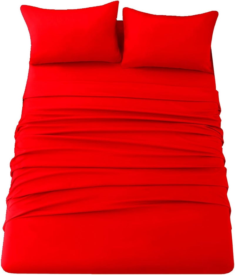 Ghooss Red Full Sheets Extra Soft Bed Sheets Brushed Microfiber 1800 Sheets - Deep Pocket, Wrinkle & Fade Free - 4 Piece-Red,Full - Image 1