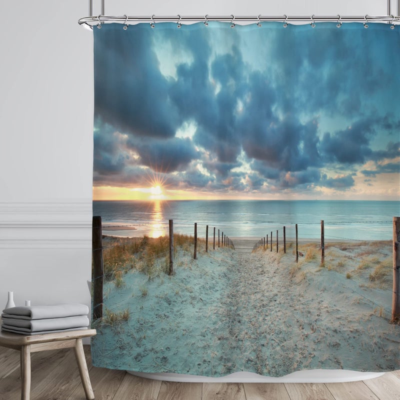 ريديكور Riyidecor Ocean Beach Startain 72wx72H Sunset Summer Sunrise Hawaiian Scenic Blue Sky Seaside Seasid - Image 2