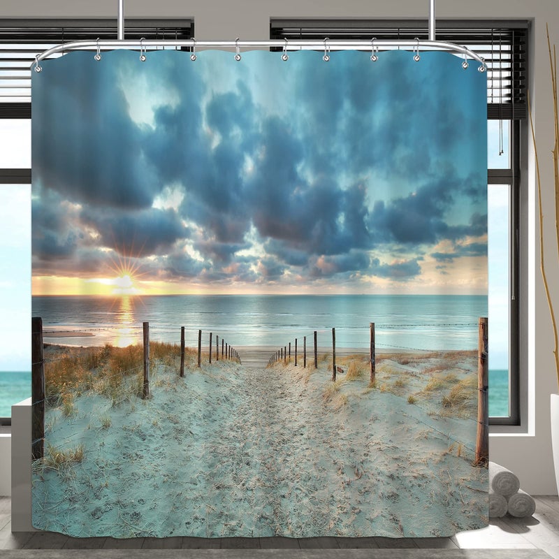 ريديكور Riyidecor Ocean Beach Startain 72wx72H Sunset Summer Sunrise Hawaiian Scenic Blue Sky Seaside Seasid - Image 3