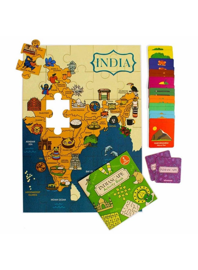 Shumee Indiascape Learning Set - Memory Cards, Activity Book & Puzzle (5 Years+) | 20 Memory Cards | 1 Activity Book | 30 Floor Puzzle Pieces | Multicolor | Eco Friendly | Learning Toy - Image 1