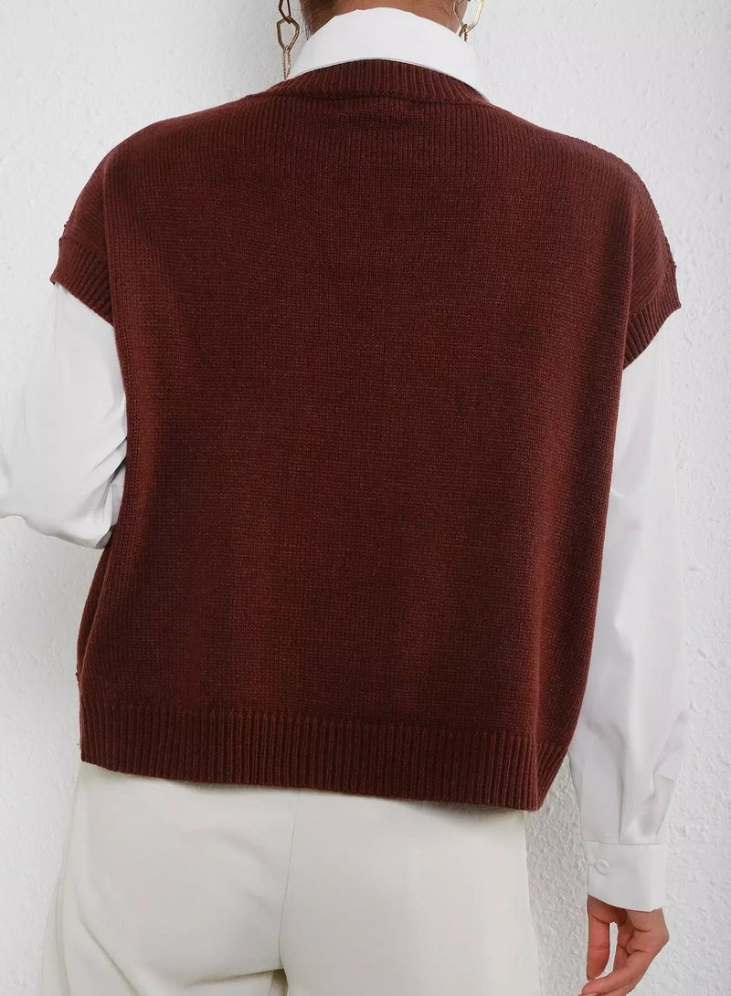 Argyle Pattern Cap Sleeve Rib-knit Top  - Image 2