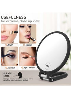 Ru syanl Magnifying Handheld Mirror Double Sided 1X 15X Magnification Hand Mirror Travel Folding Adjustable Rotation Pedestal Makeup Desk Mirror  - Image 3