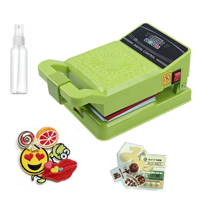 GUDVES Portable Home Digital Heat Press Machine - Compact DIY Heat Transfer Press for T-Shirts, Patches, Bags & Accessories, Control Starter Kit with Spray Bottle & Heat Transfer Samples (Heat Press Machine) - Image 1